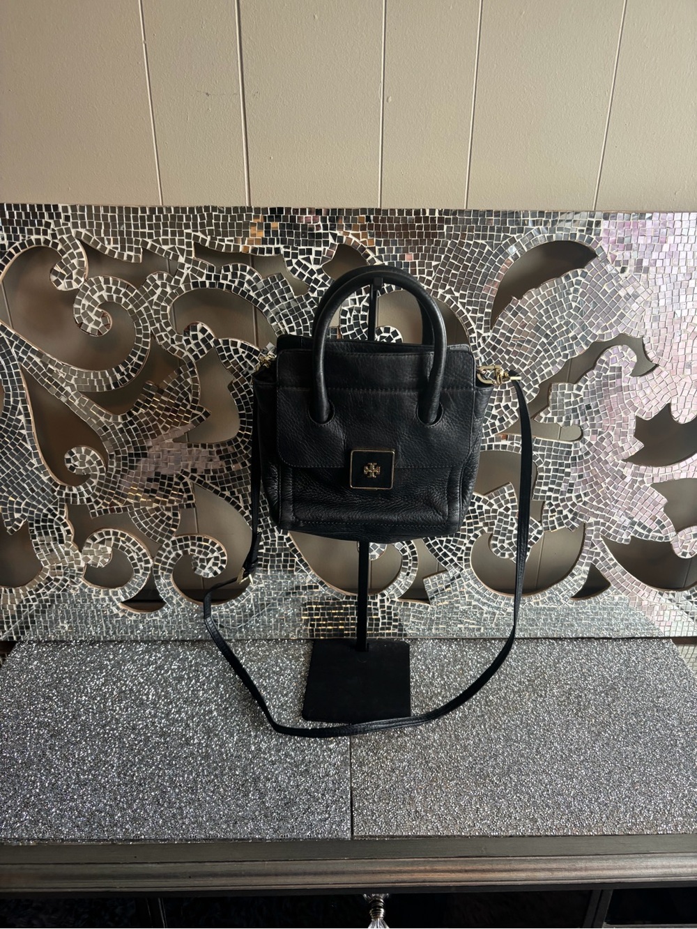 ⭐️Tory Burch Mini Black Pebbled Leather Crossbody Satchel